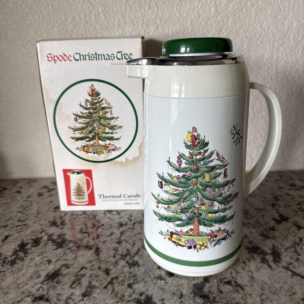 Vintage Spode Christmas Tree Insulated Thermal Carafe Thermos Pot Coffee Tea